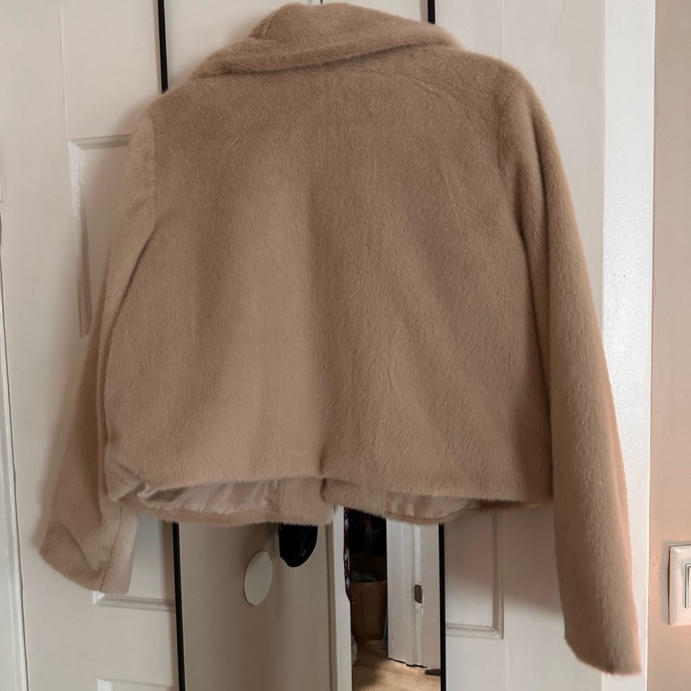 Faux Fur Cropped Coat in Beige - Picture 2 of 2